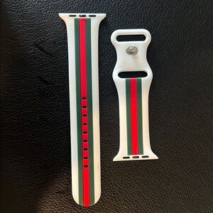 White Watch Band with Red and Green Stripes (45 mm Apple Watch)